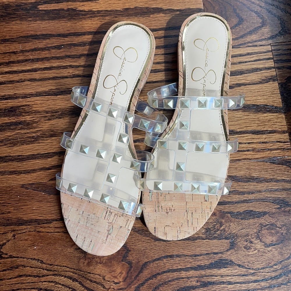 NWOT-Jessica Simpson clear studded sandals-6M